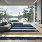 Coastal Navy and Tan Horizontal Plank Rug