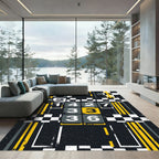 Modern Industrial Yellow Black Checkerboard Grid Rug