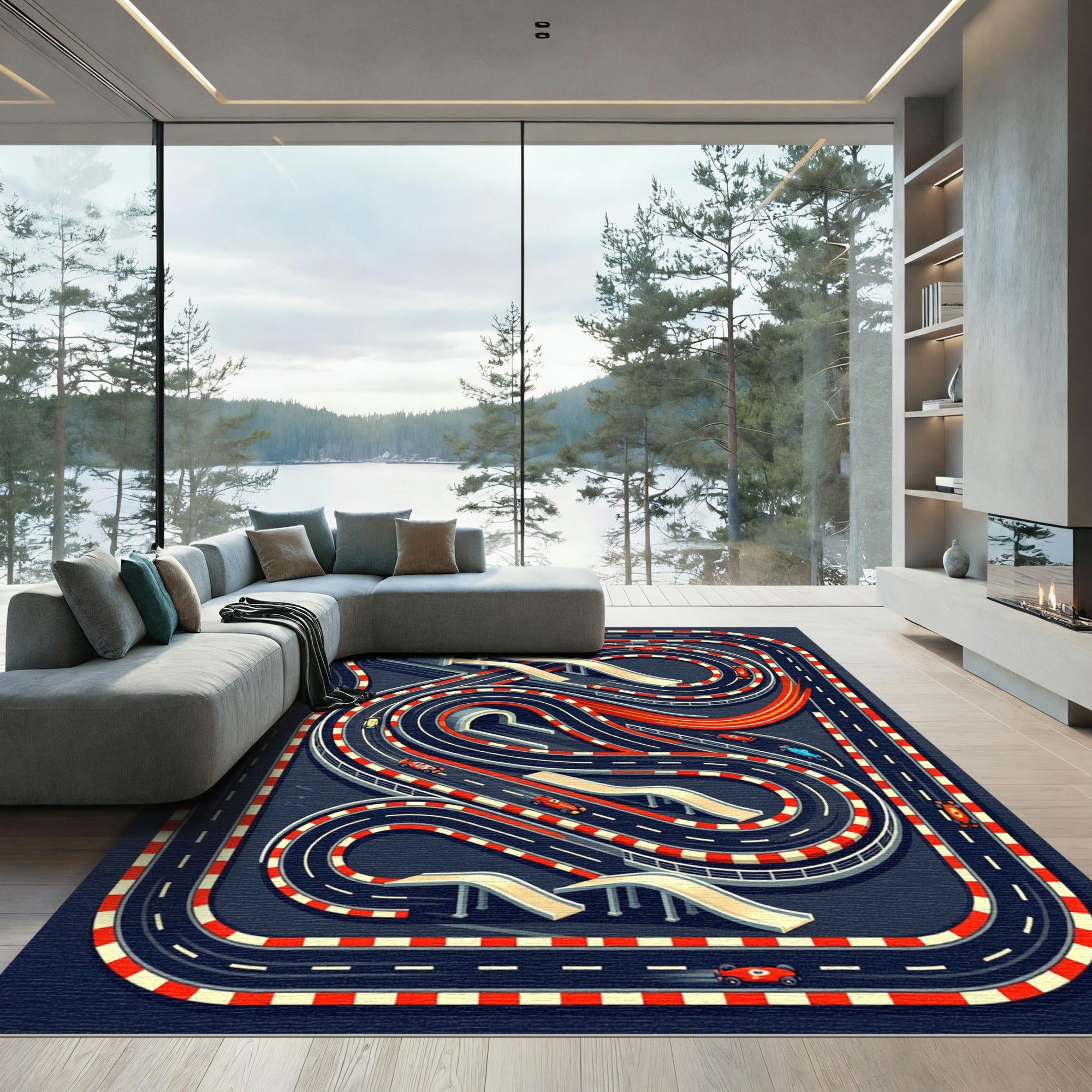 Retro Racing Track Circuit Graphic Rug
