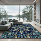 Deep Blue Floral Arch Medallion Rug