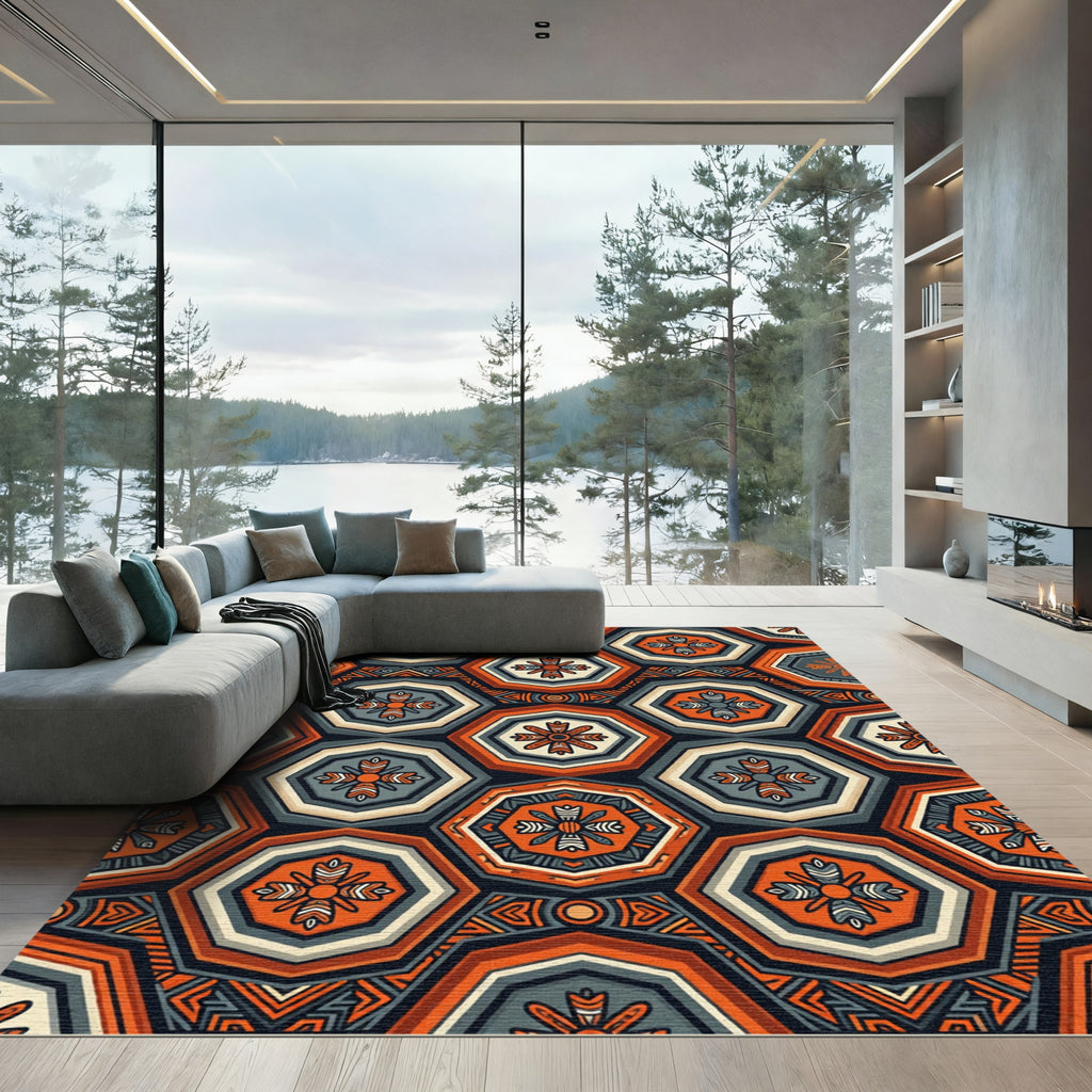 Geometric Octagon Tile Burnt Orange Rug
