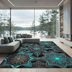 Luminous Teal Silver Celestial Starry Art Rug