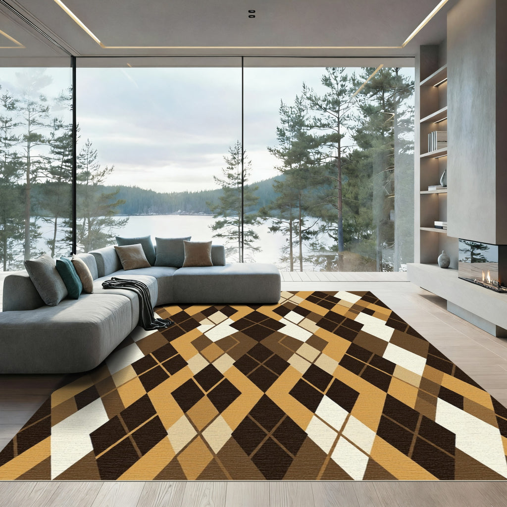 Brown Gold Diamond Argyle Overlay Rug