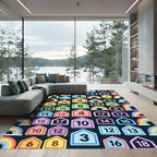 Whimsical Rainbow House and Strawberry Grid Rug