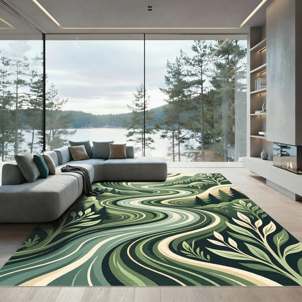 Serene Sage Forest River Flow Rug