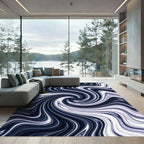 Minimalist Monochrome Swirl Abstract Wave Rug