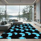 Cyan Geometric Isometric Cube Grid Rug