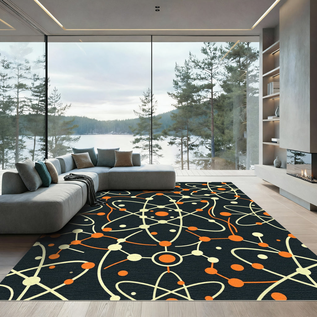 Orange and Cream Atomic Orbit Geometric Rug