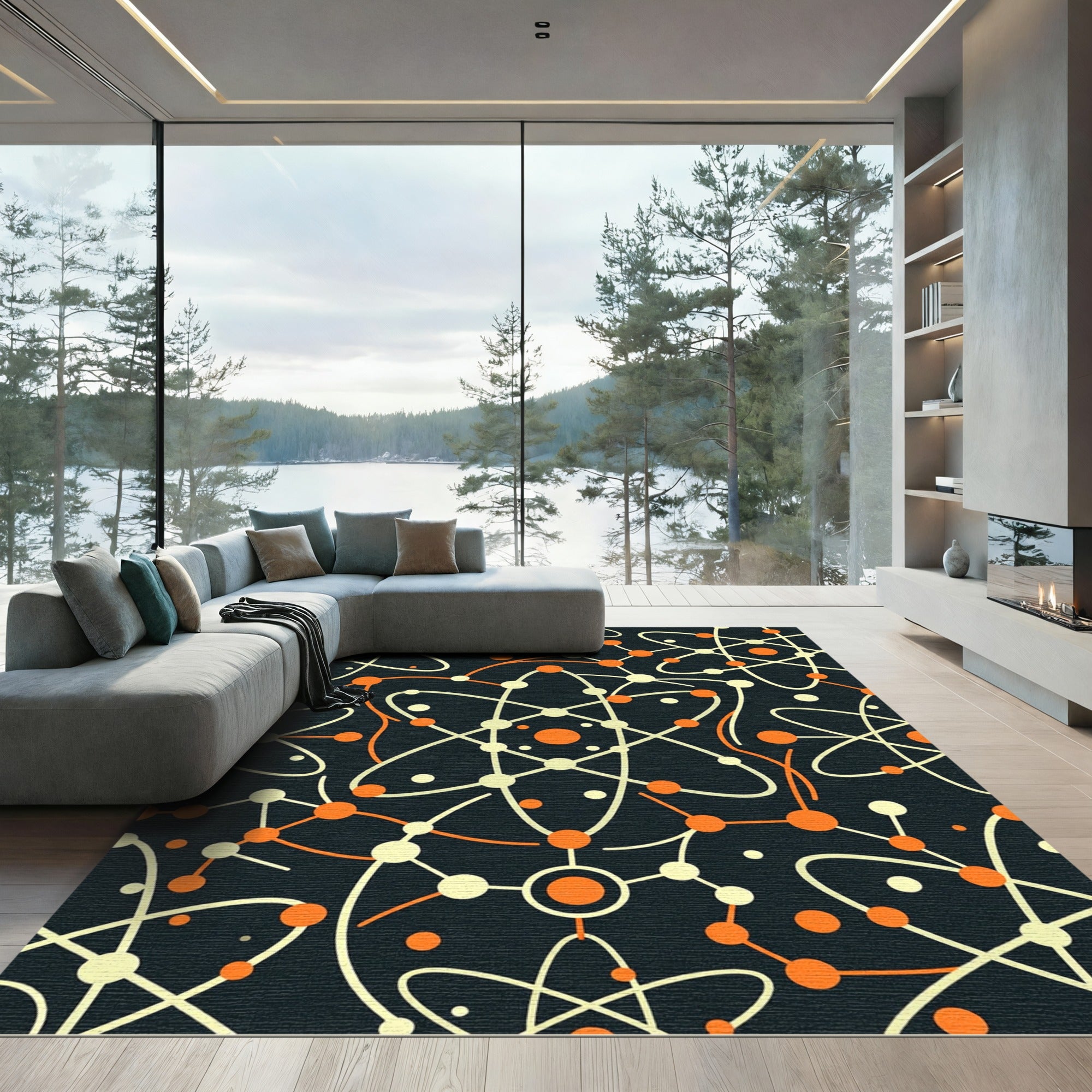 Orange and Cream Atomic Orbit Geometric Rug