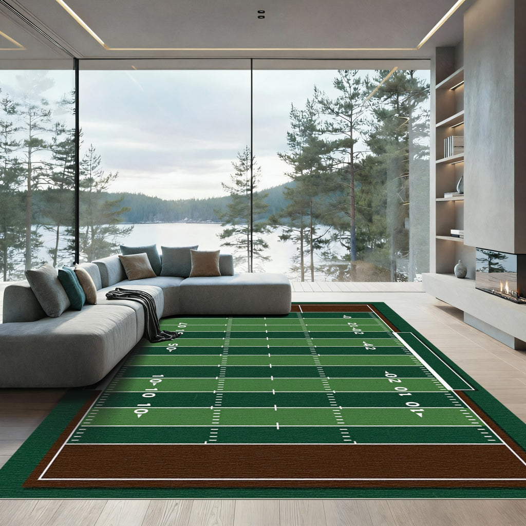 Green Rectangular American Football Field Grid Rug