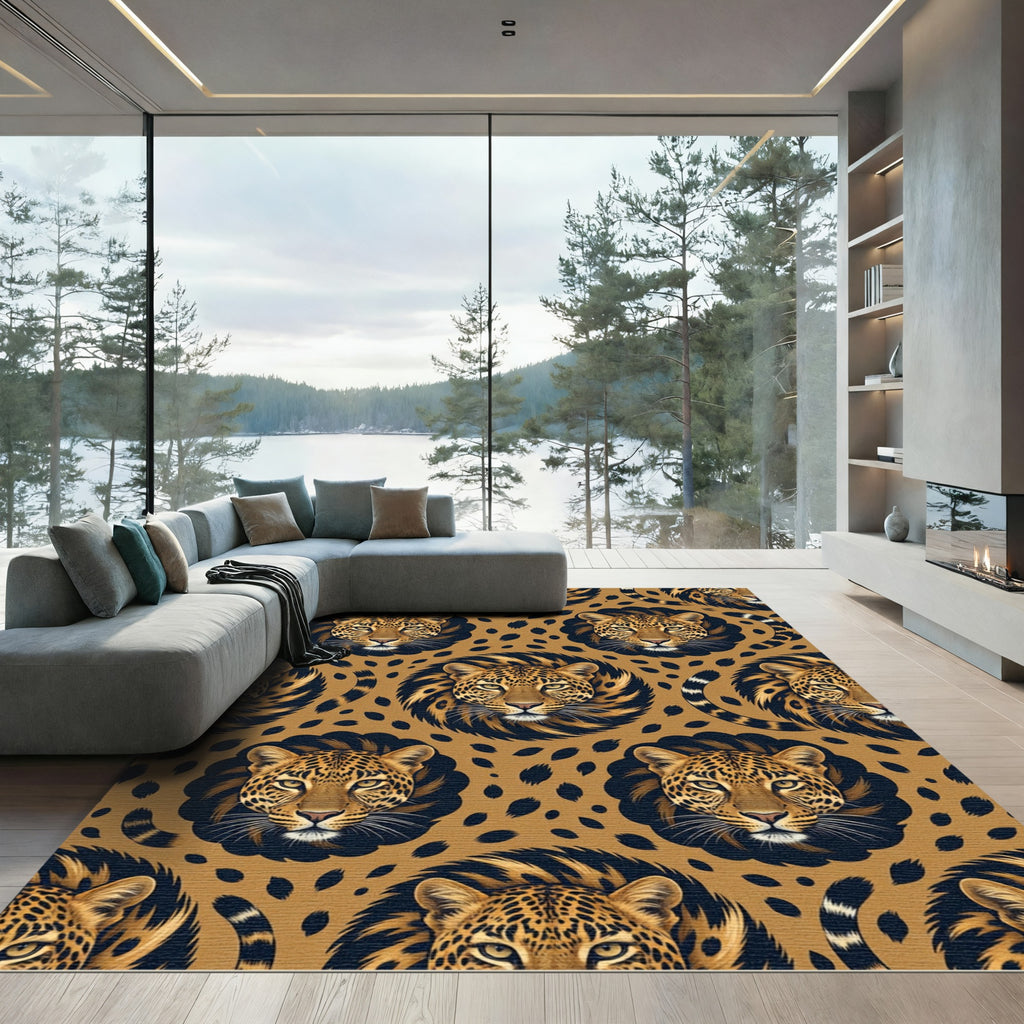 Golden Leopard Spot Seamless Pattern Rug