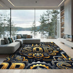 Industrial Gold Steampunk Gear Sop Text Rug