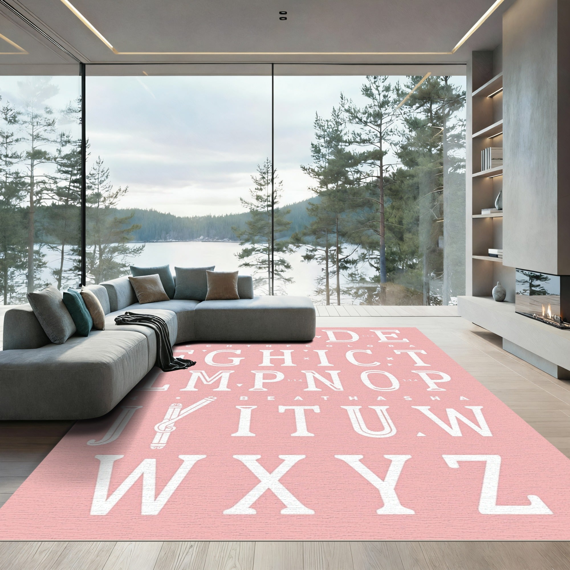 White Alphabet Typography Composition Rug