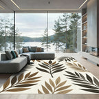 Earthy Brown Tropical Leaf Botanical Rug