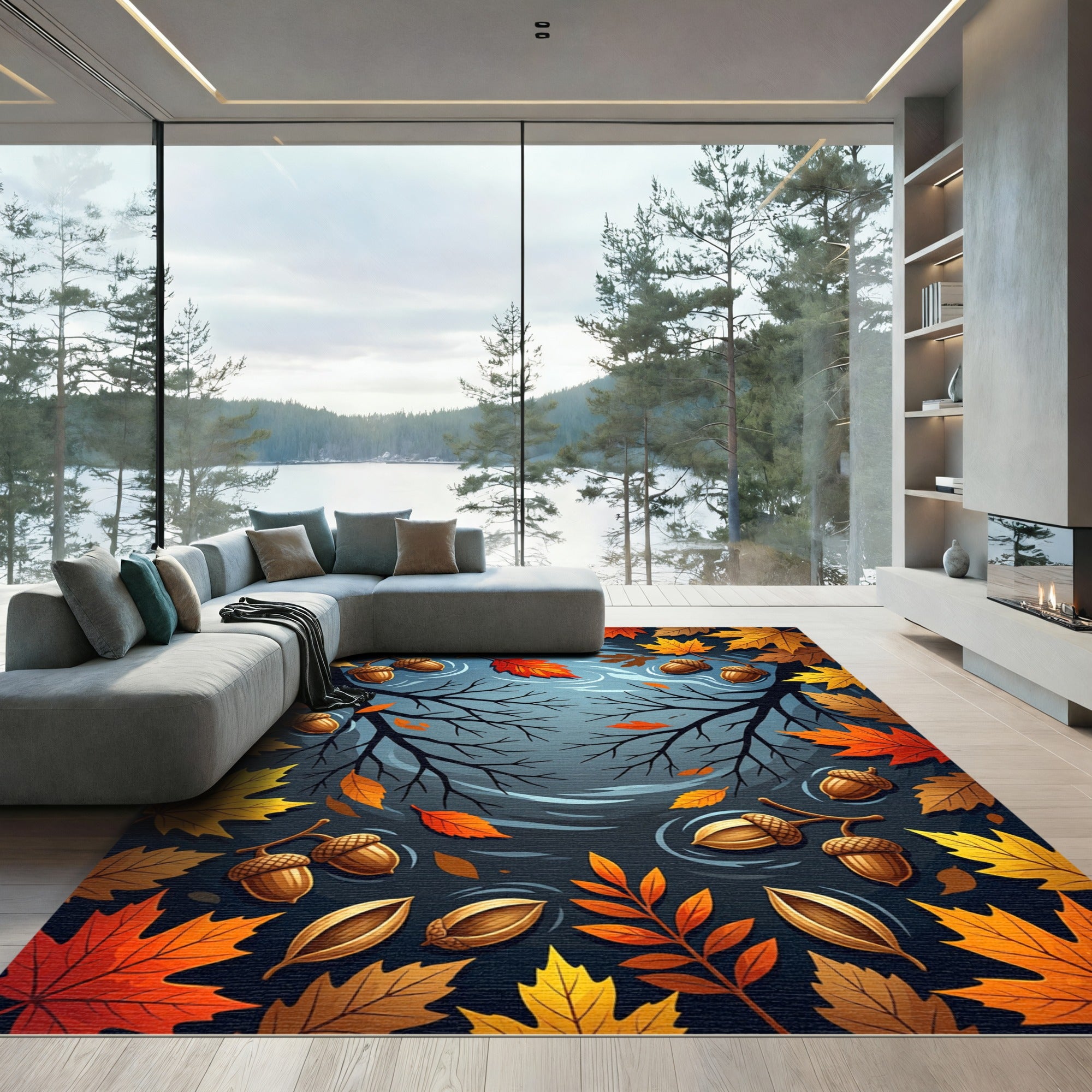 Golden Autumn Leaves and Acorn Forest Rug