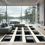 Minimalist Monochromatic Architectural Window Grid Rug