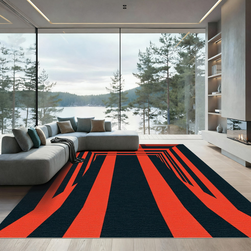 Bold Crimson Geometric Tunnel Illusion Rug