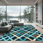 Teal and Gold Ikat Tribal Diamond Rug