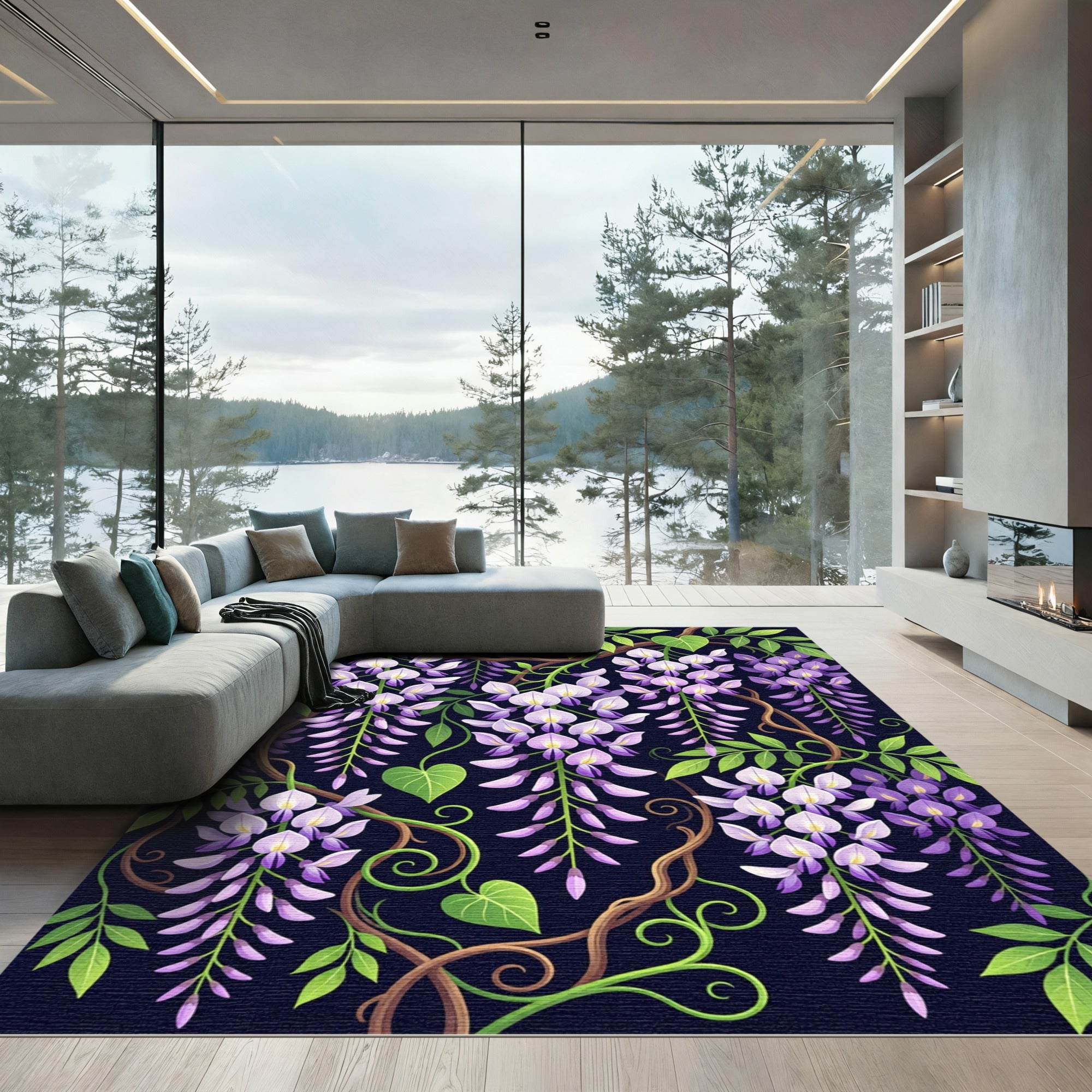 Purple Wisteria Vine Botanical Art Rug