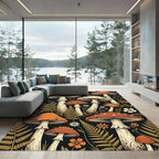 Retro Orange Mushroom Forest Foliage Rug