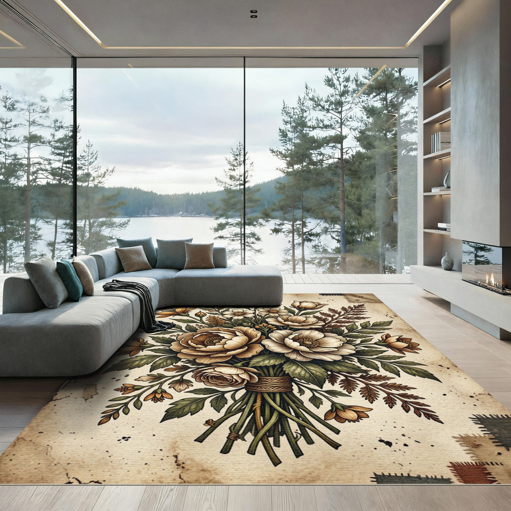 Vintage Sepia Floral Bouquet Arrangement Rug