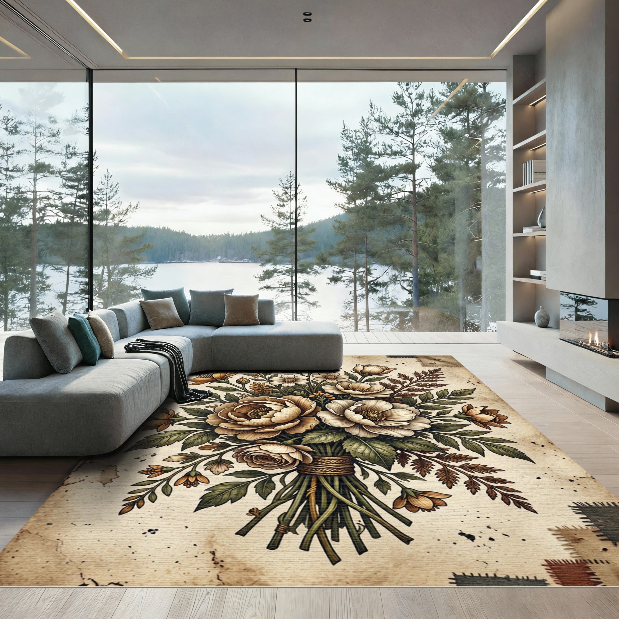 Vintage Sepia Floral Bouquet Arrangement Rug