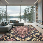 Ornate Rose Gold Scrollwork Damask Rug