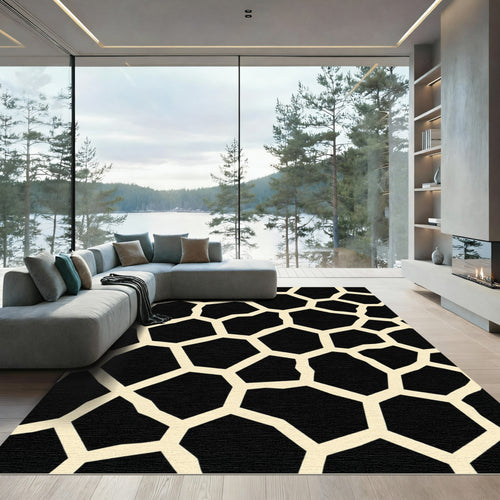 Black Cream Irregular Spots Rug