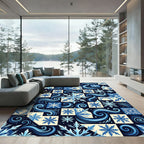 Winter Blue Snowflake Swirl Art Rug