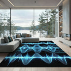 Electric Blue Neon Sound Wave Abstract Rug