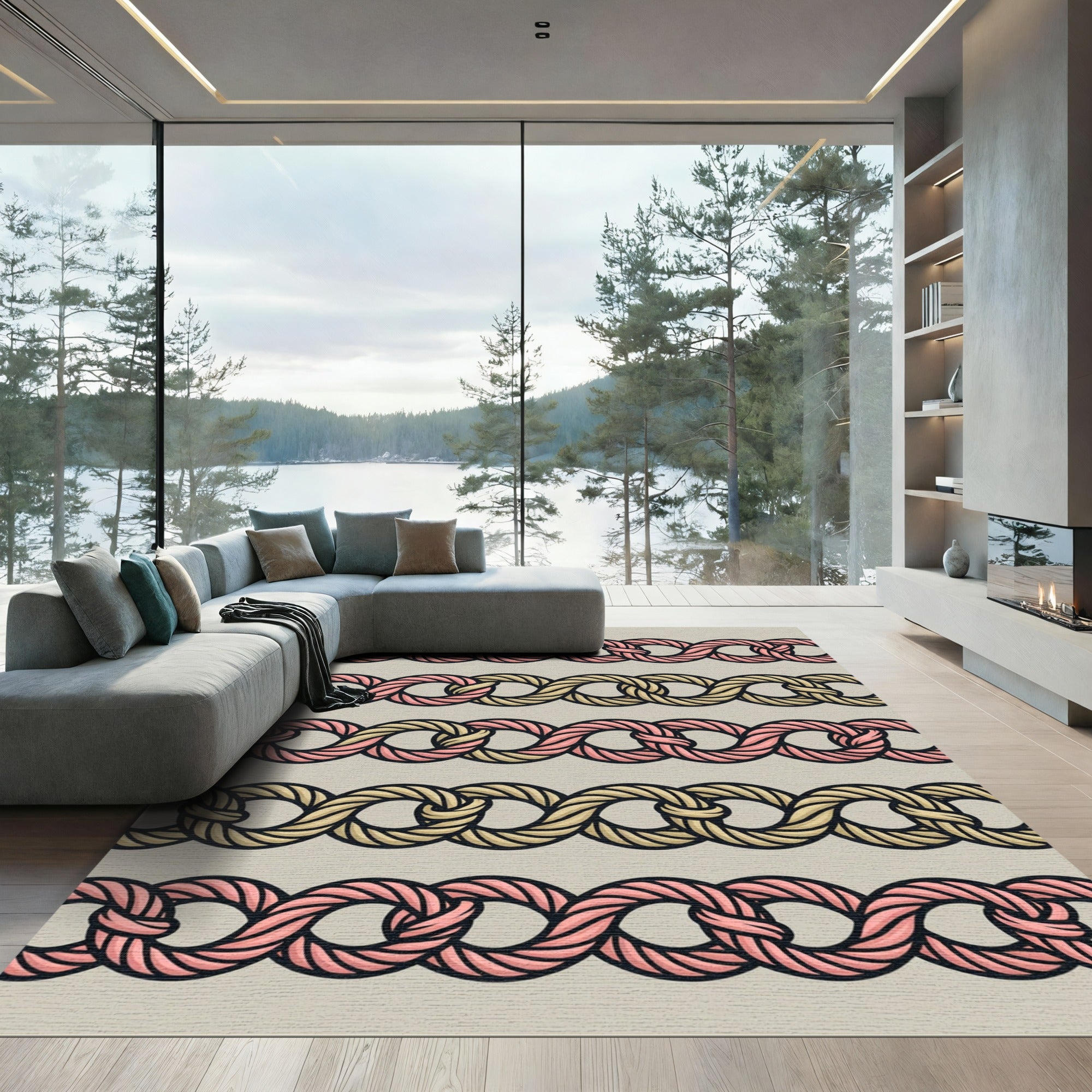 Interlocking Two-Tone Rope Chain Rug