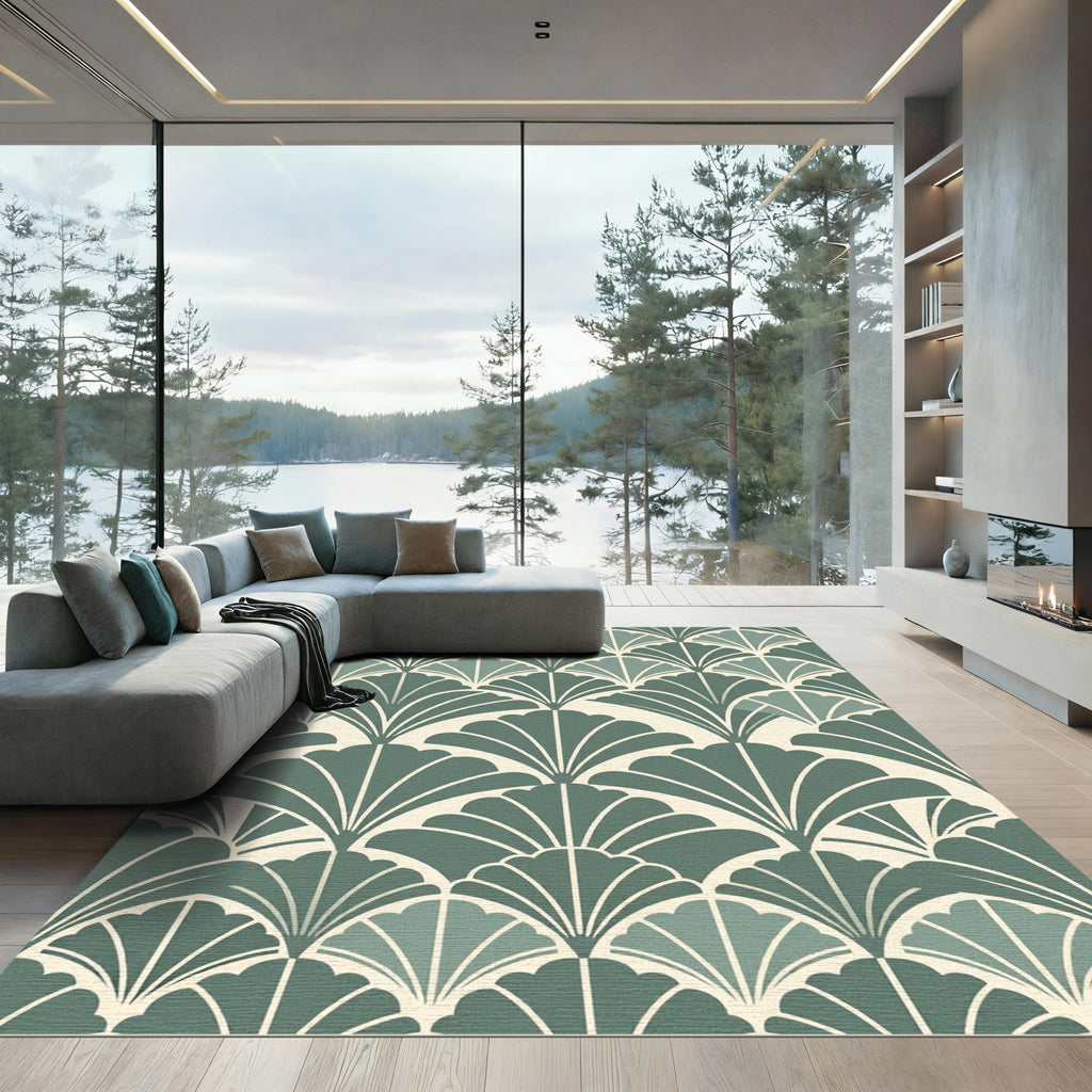 Art Deco Teal Fan Layout Rug