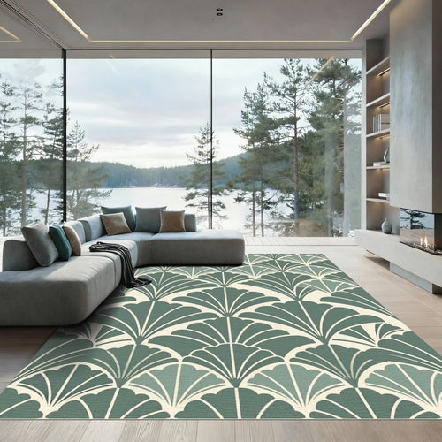 Art Deco Teal Fan Layout Rug