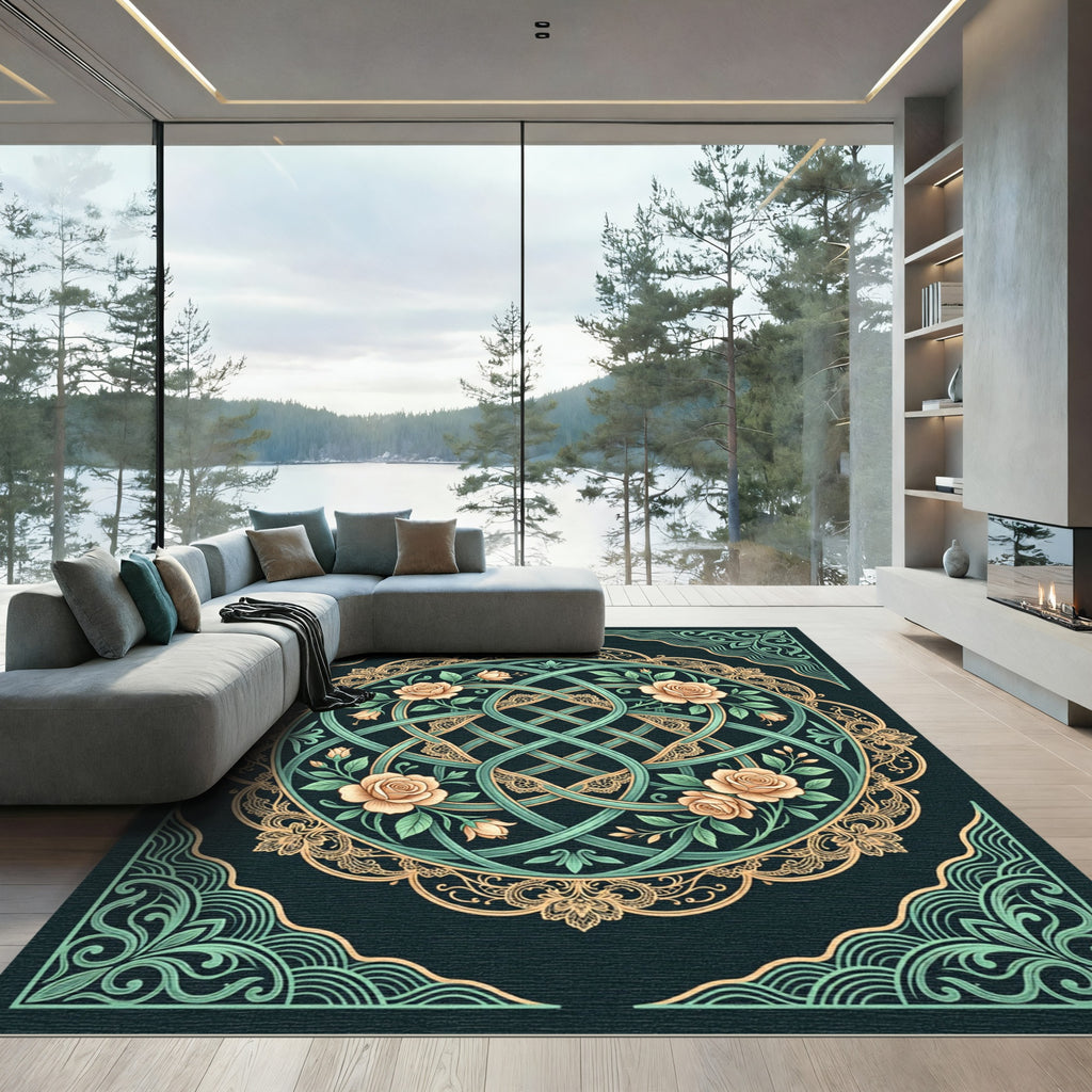 Elegant Sage Rose Intertwined Mandala Rug