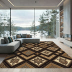 Earthy Brown Geometric Diamond Tile Rug