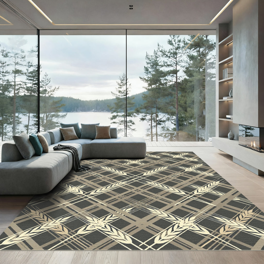 Earthy Tone Geometric Wheat Field Rug