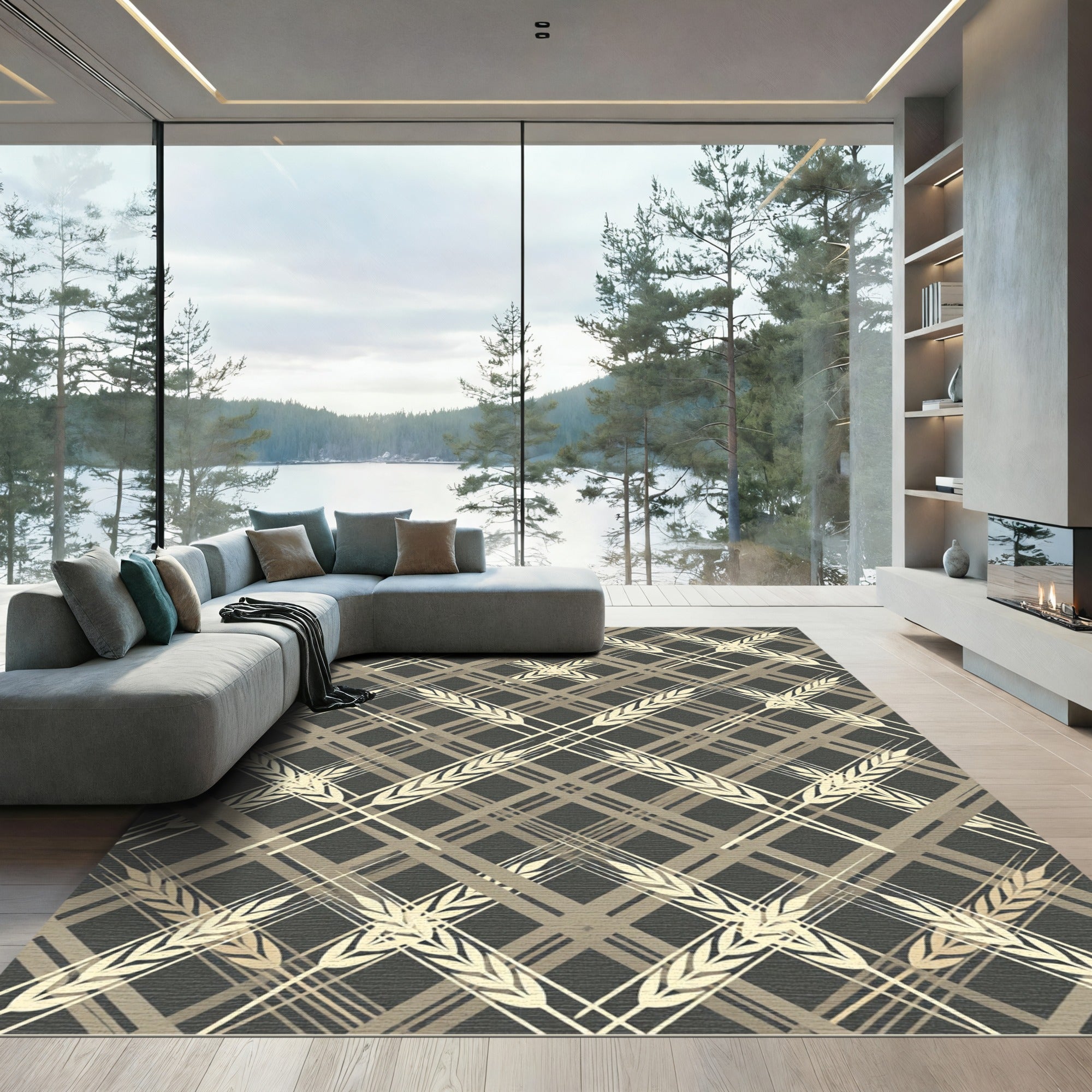 Earthy Tone Geometric Wheat Field Rug