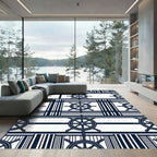 Navy Nautical Ship Wheel Striped Art Rug
