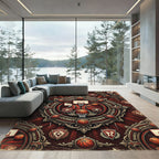 Ornate Basketball Medallion Crimson Emblem Rug