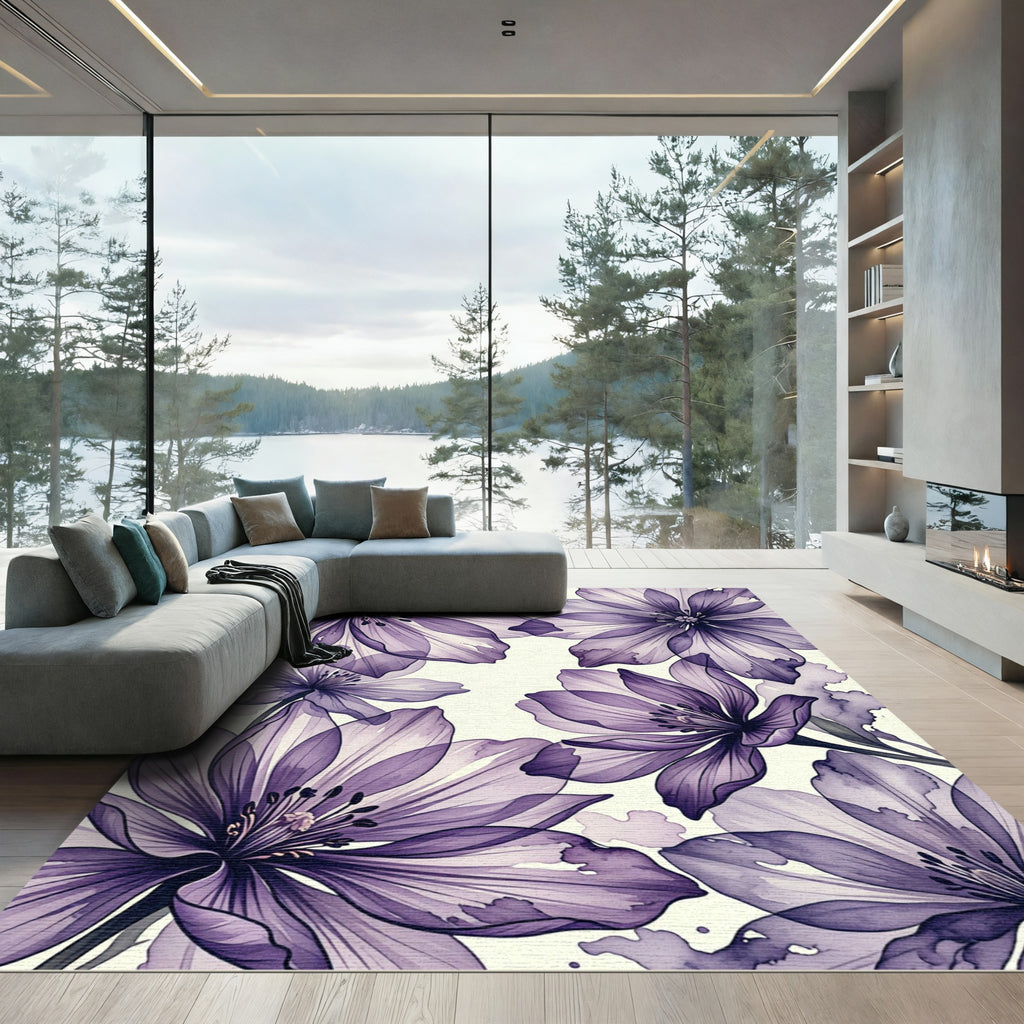 Ethereal Watercolor Purple Floral Bloom Rug