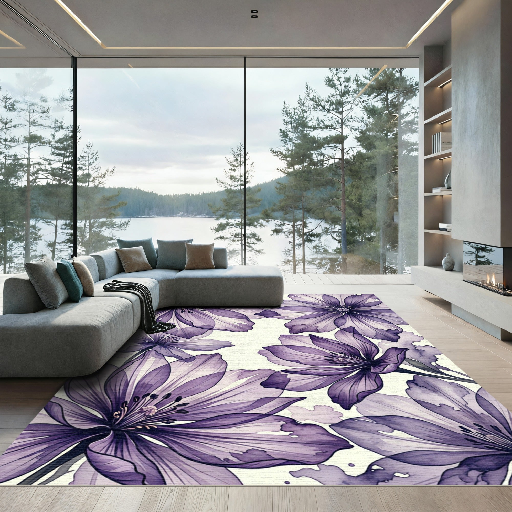 Ethereal Watercolor Purple Floral Bloom Rug
