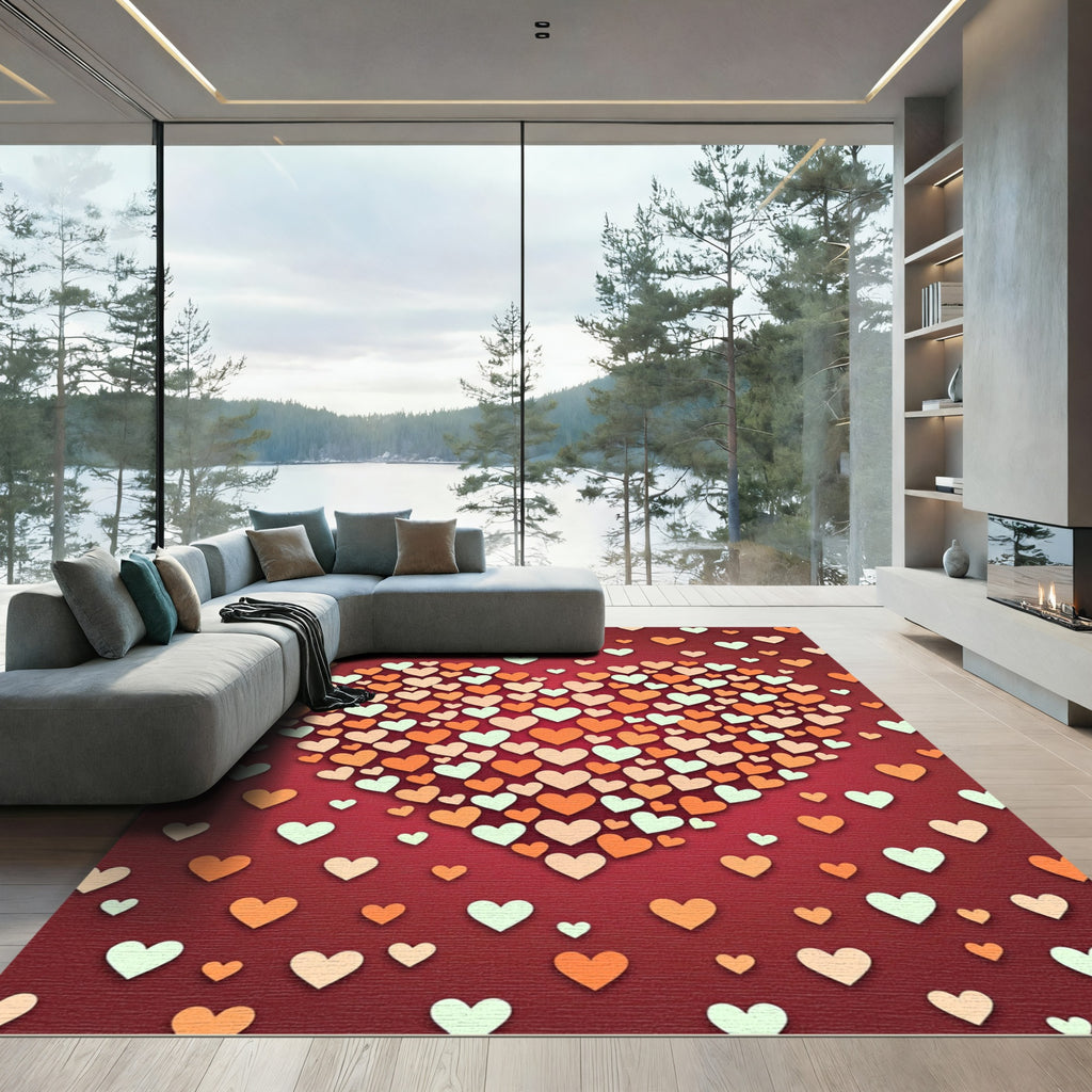 Romantic Hearts Scattered All Over Rug