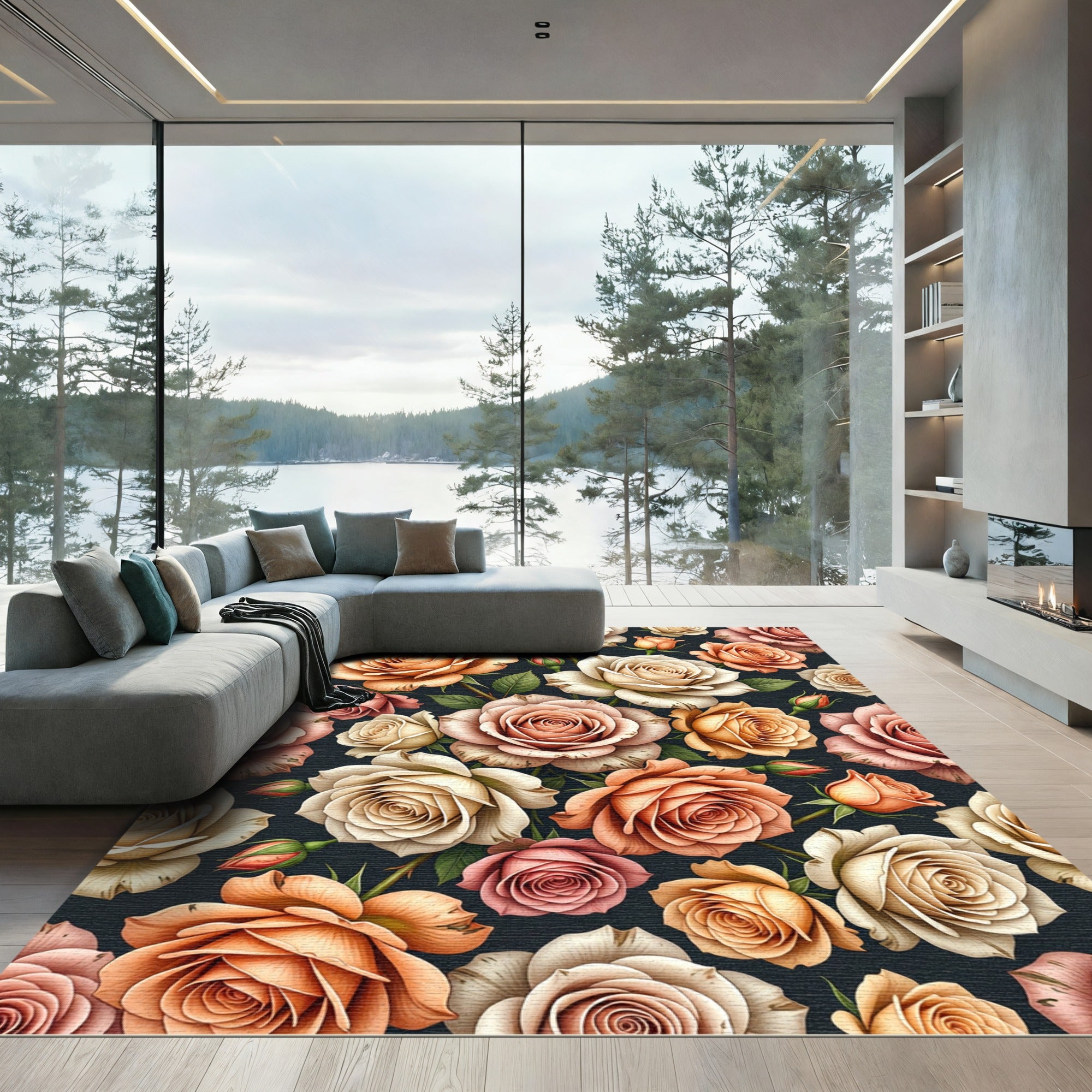 Vintage Cream Peach Rose Garden Rug
