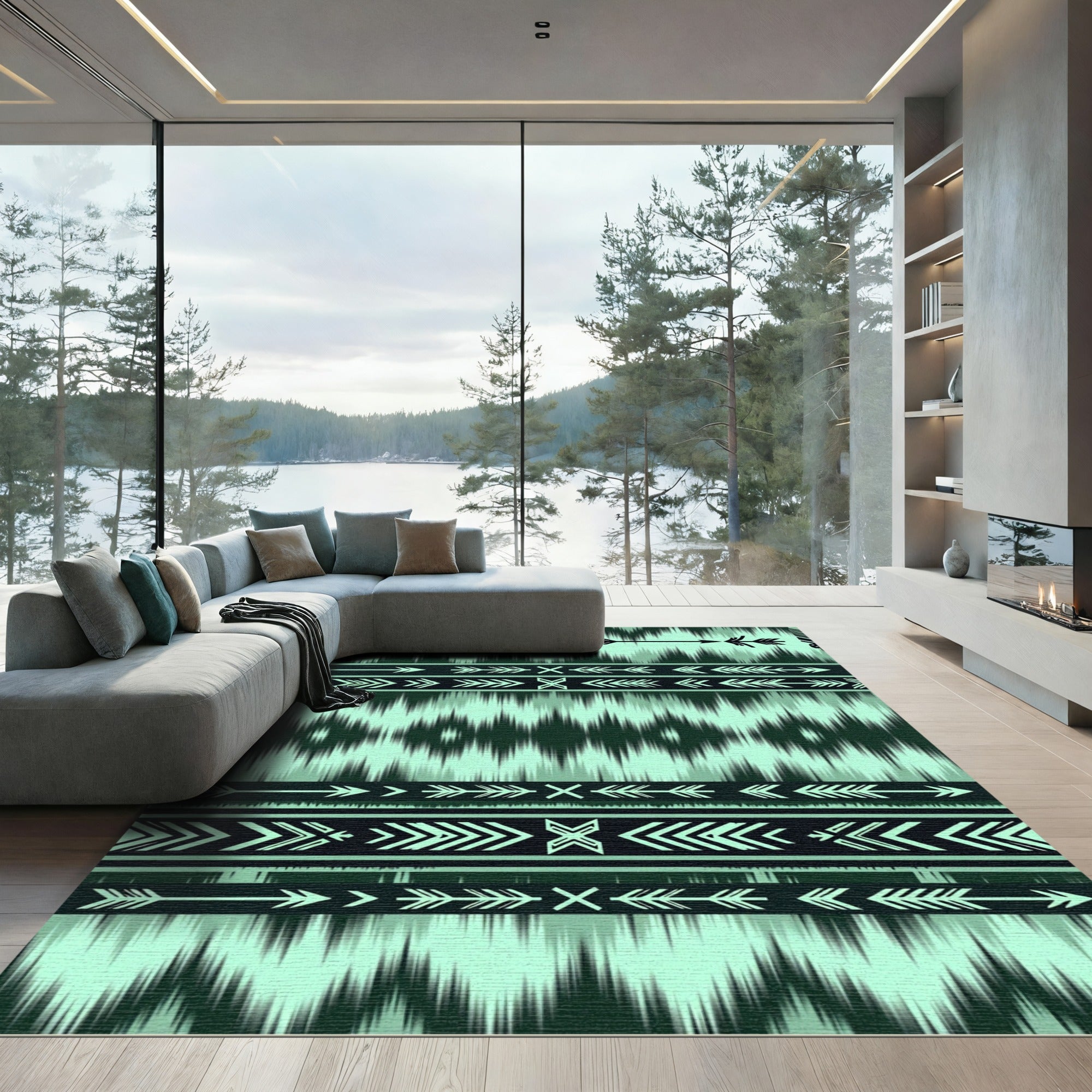 Teal Arrow Tribal Stripe Rug