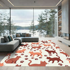 Whimsical Terracotta Cat and Paw Rug