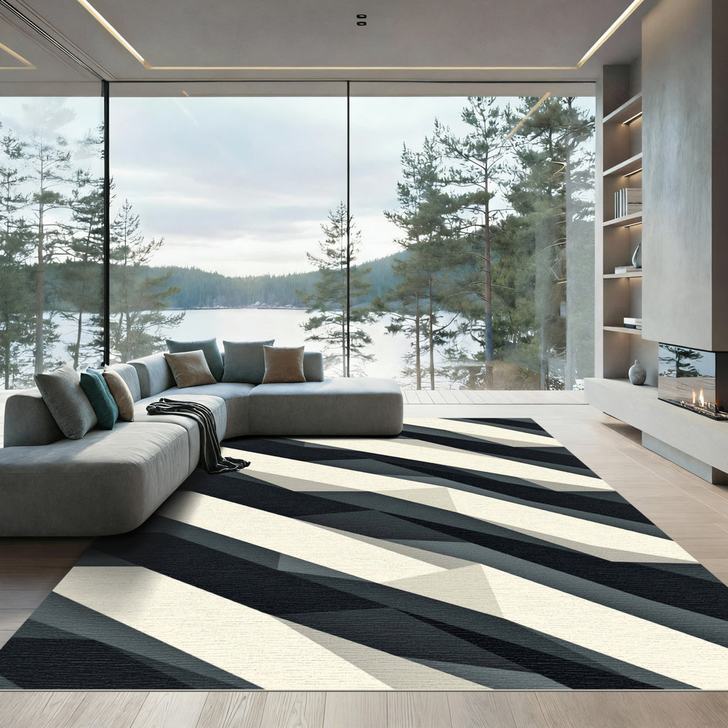 Monochrome Geometric Slanted Layered Abstract Rug