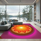 Radiant Sunburst Mandala Crimson Gold Rug