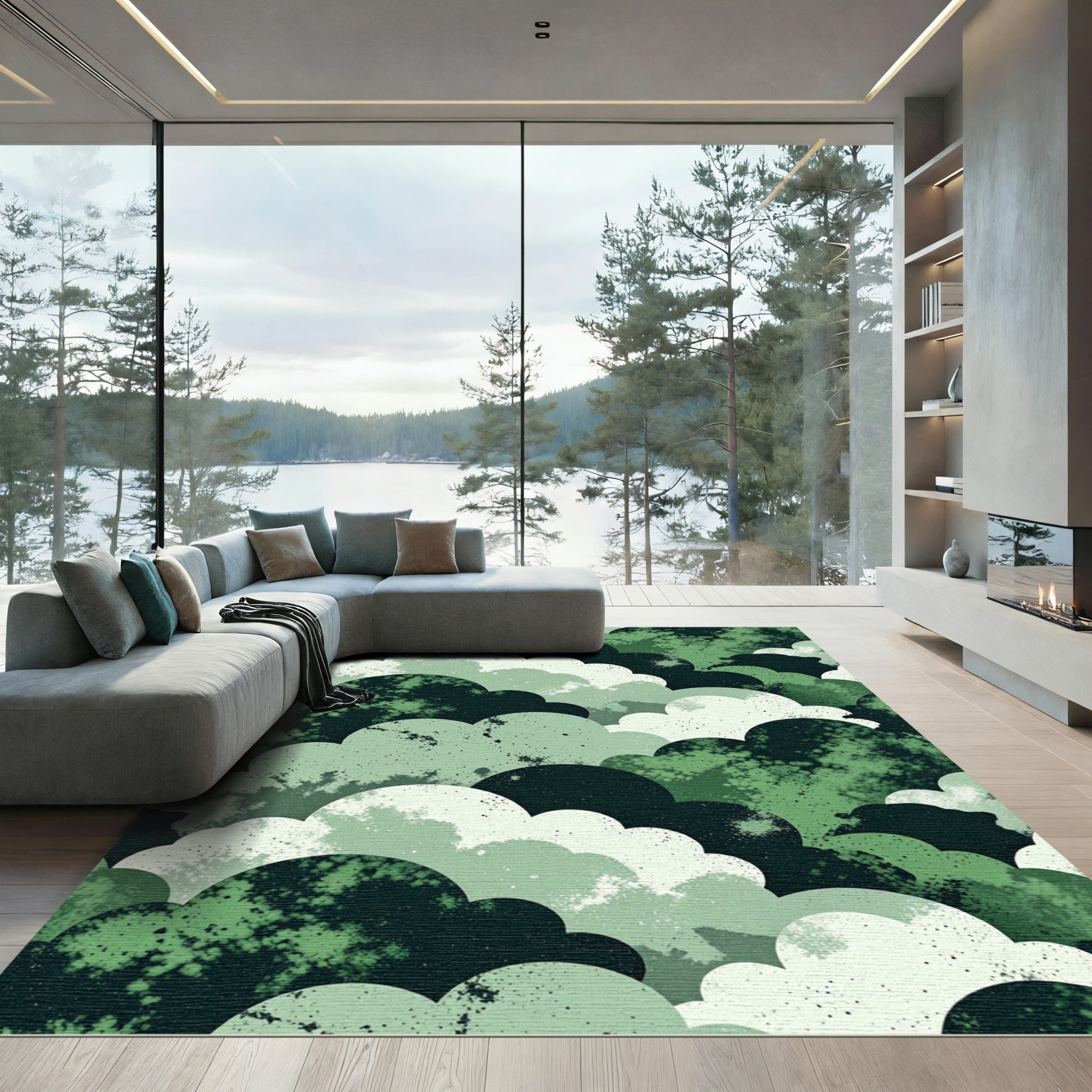 Misty Green Cloudscape Abstract Rug