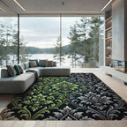 Dark Green Silver Baroque Damask Rug