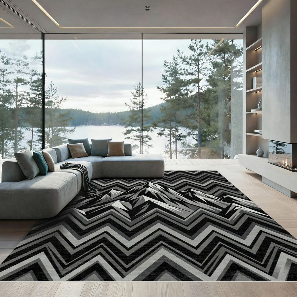 Monochromatic Mountain Zigzag Graphic Rug